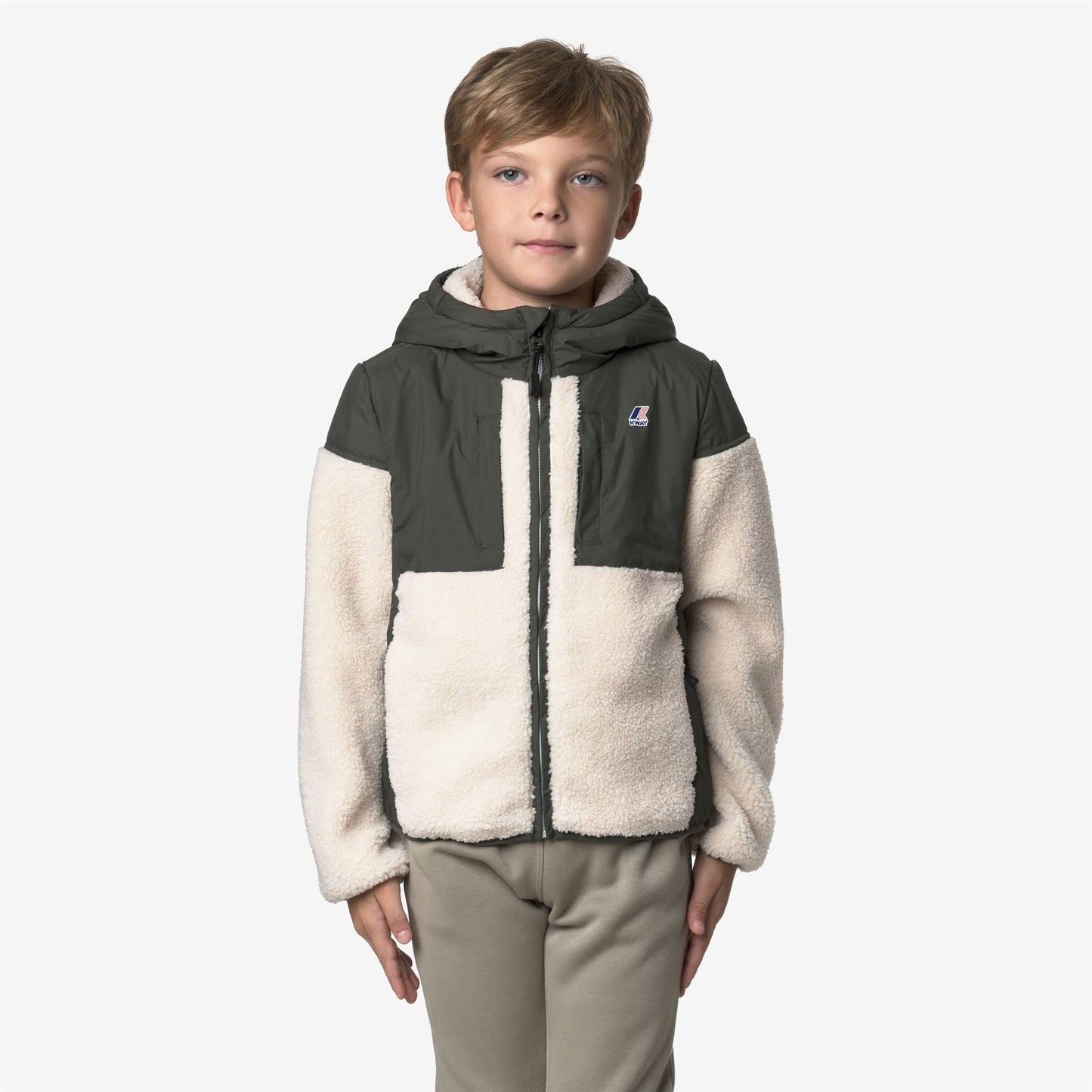 P. SAMSON 4.0 ORSETTO - Fleece - Hoodie Full Zip - KID UNISEX - GREEN BLACKISH--Ecru