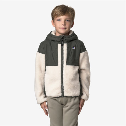 P. SAMSON 4.0 ORSETTO - Fleece - Hoodie Full Zip - KID UNISEX - GREEN BLACKISH--Ecru