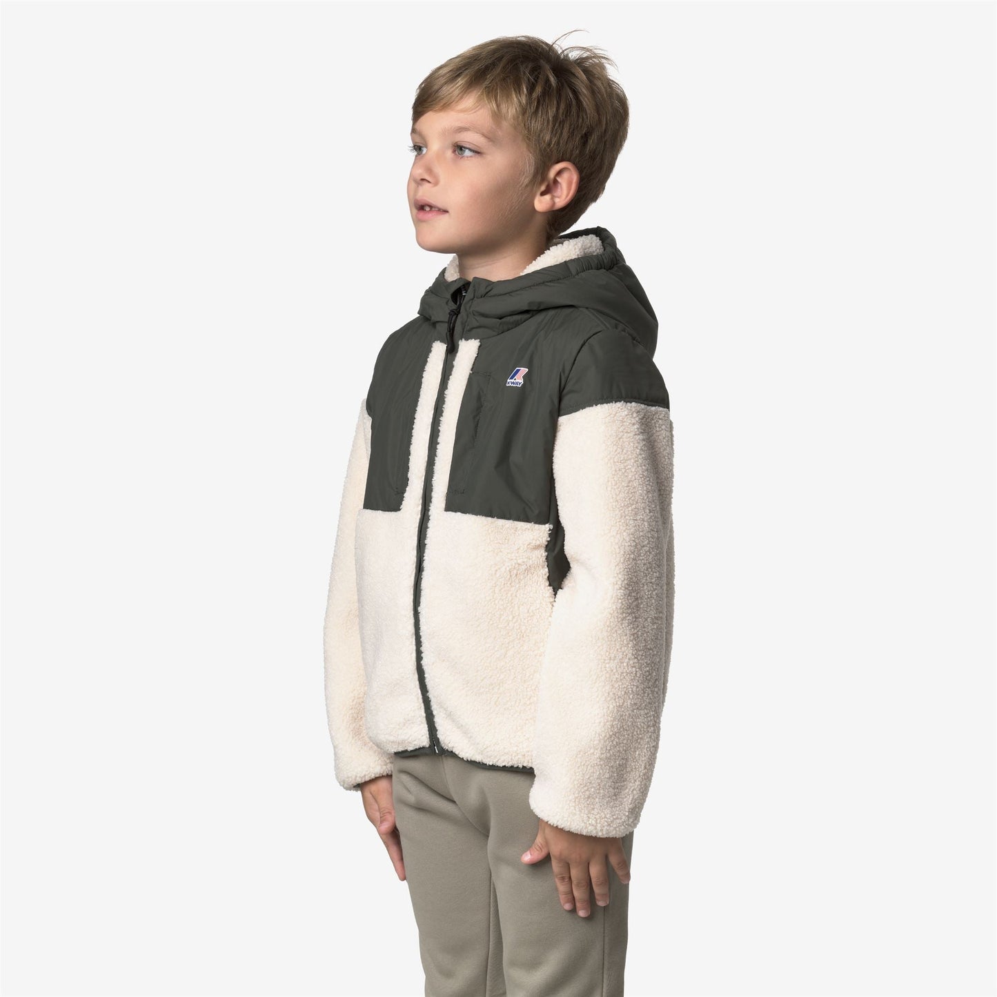 P. SAMSON 4.0 ORSETTO - Fleece - Hoodie Full Zip - KID UNISEX - GREEN BLACKISH--Ecru