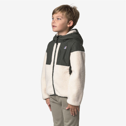 P. SAMSON 4.0 ORSETTO - Fleece - Hoodie Full Zip - KID UNISEX - GREEN BLACKISH--Ecru