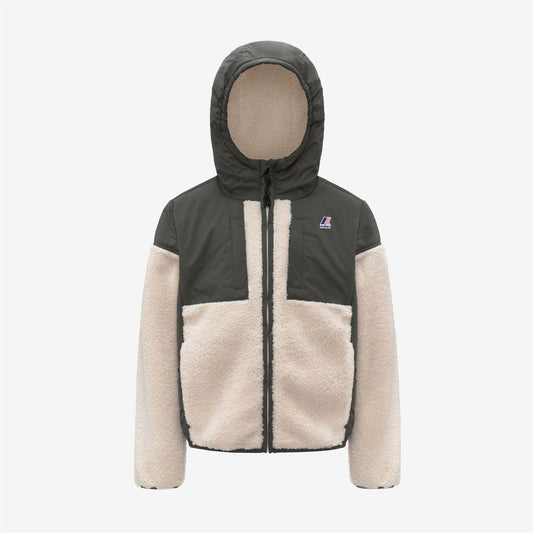 P. SAMSON 4.0 ORSETTO - Fleece - Hoodie Full Zip - KID UNISEX - GREEN BLACKISH--Ecru