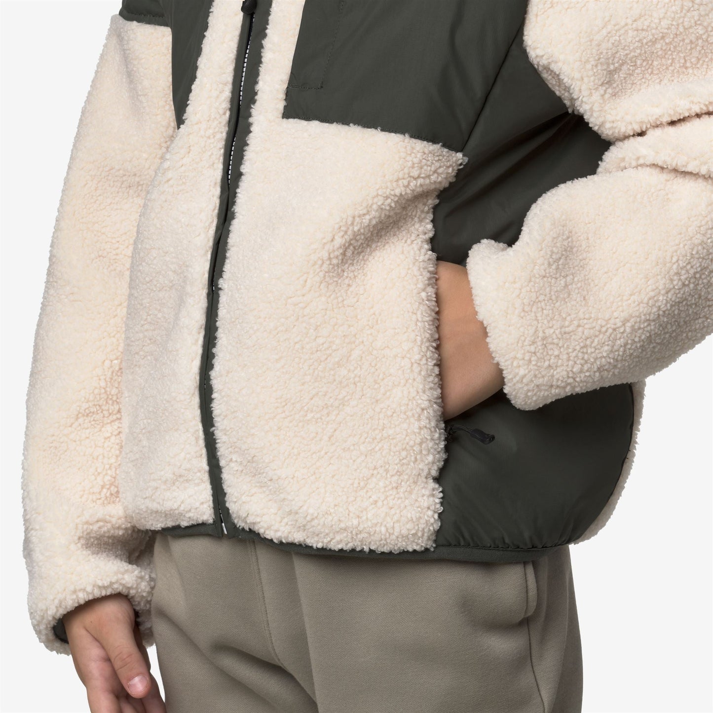 P. SAMSON 4.0 ORSETTO - Fleece - Hoodie Full Zip - KID UNISEX - GREEN BLACKISH--Ecru